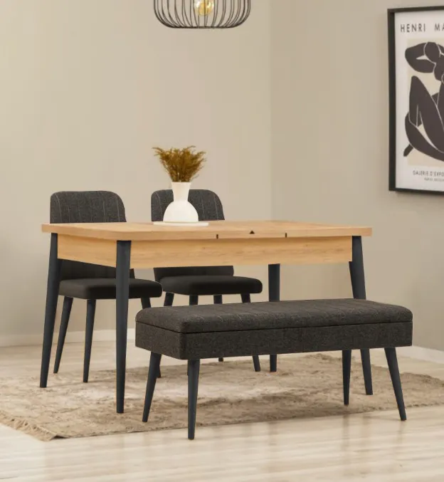 KARİNA SANDALYE KETEN ANTRASİT SİYAH AYAK