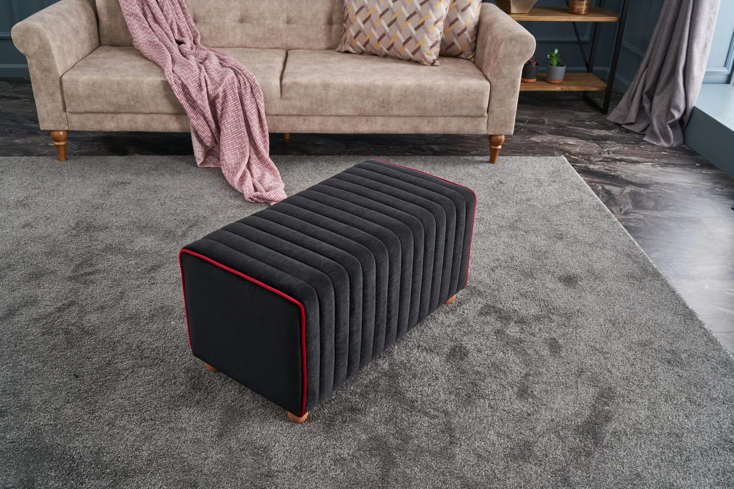 Mabel Puf Siyah Dikdörtgen 