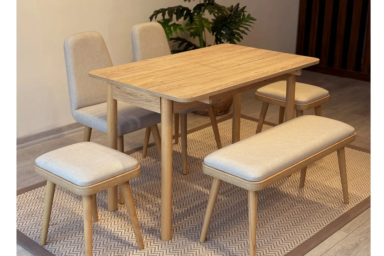 MİORA MİNİ AÇILIR MUTFAK MASA TAKIMI, KARİNA MEŞE KREM ( 1 Masa + 4 Sandalye )