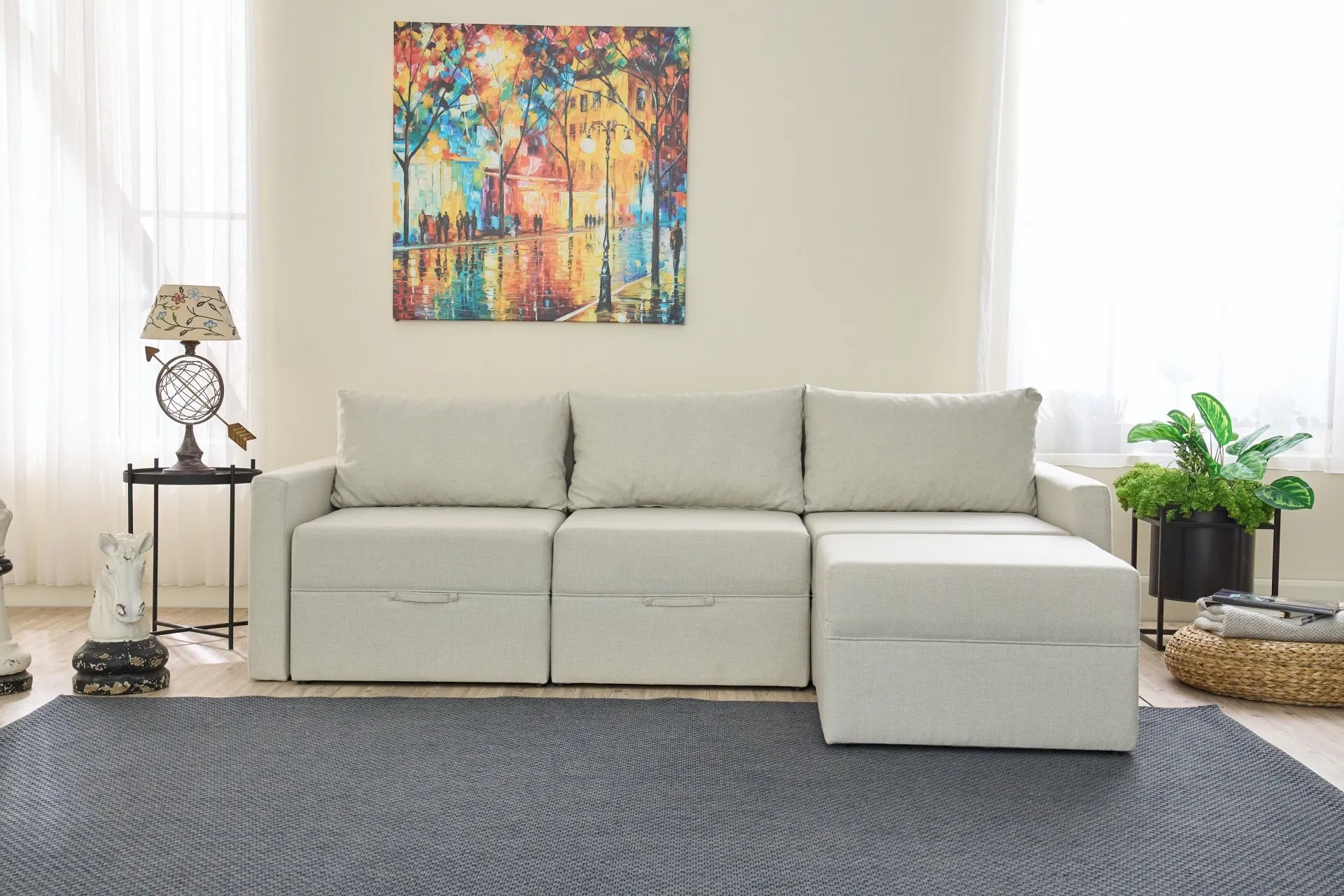 Saros Yataklı Sandıklı Sağ/Sol Köşe Krem